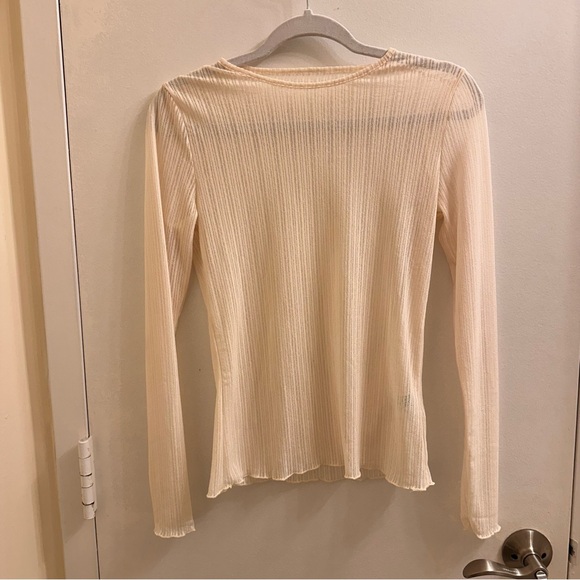 Second Skin Ribbed Mesh Crew Long Sleeve Top in Eggshell White Size Small - Picture 2 of 3